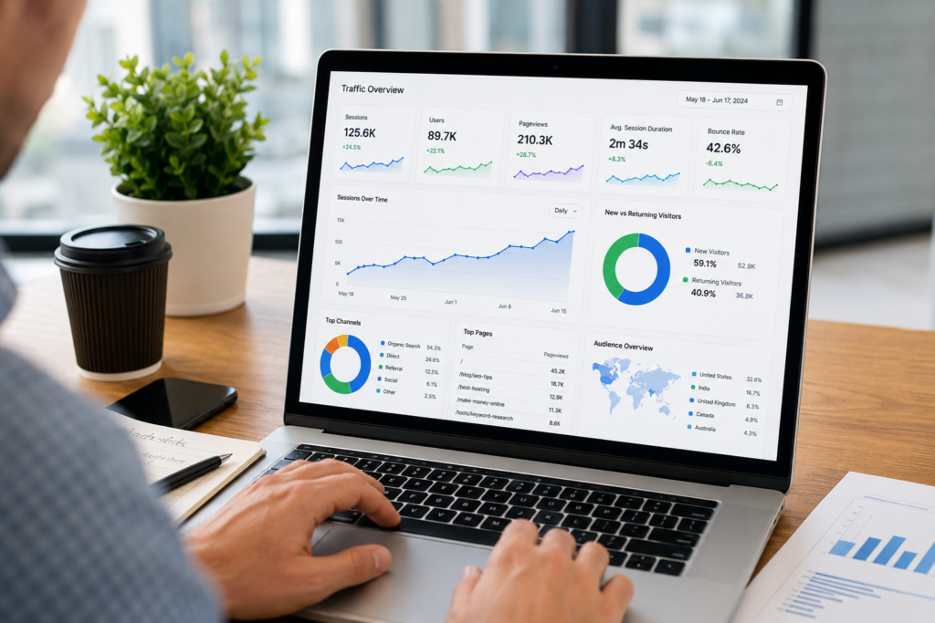 Website traffic analytics illustrating the visitor requirements for AdSense, Ezoic, and Mediavine approval.